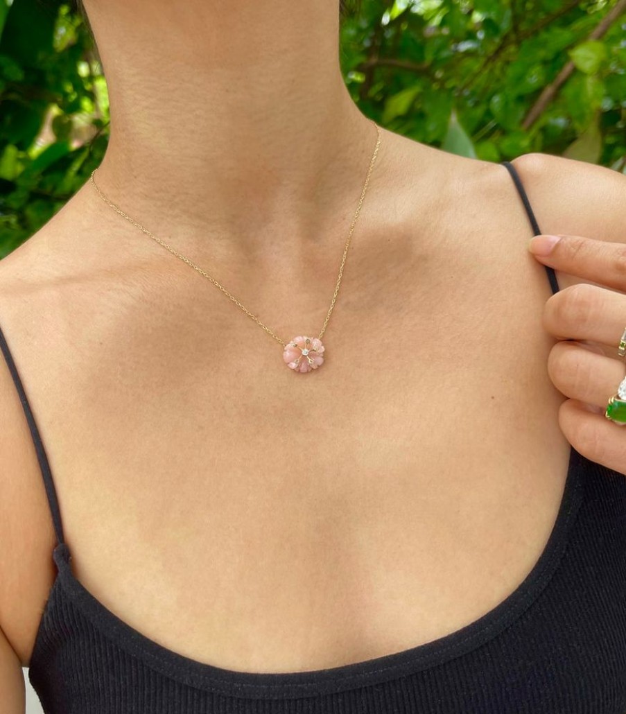 Jewelry YI Collection | Pink Opal & Diamond Flora Necklace