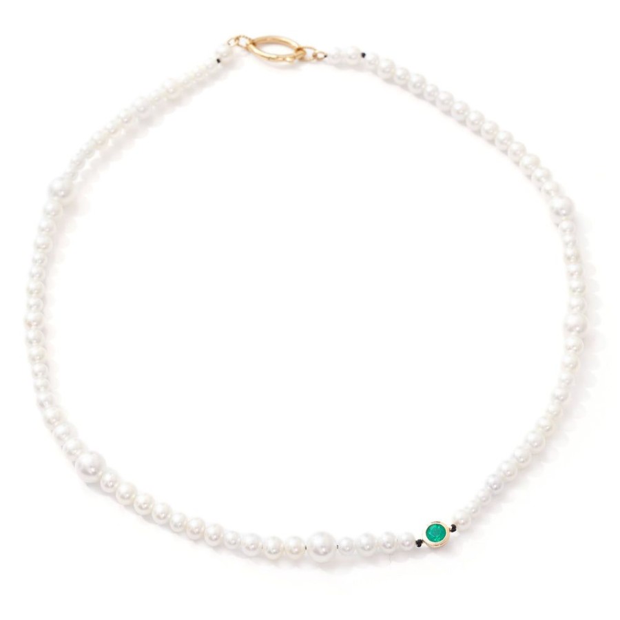 Jewelry YI Collection | Akoya Pearl And Emerald Choker Necklace