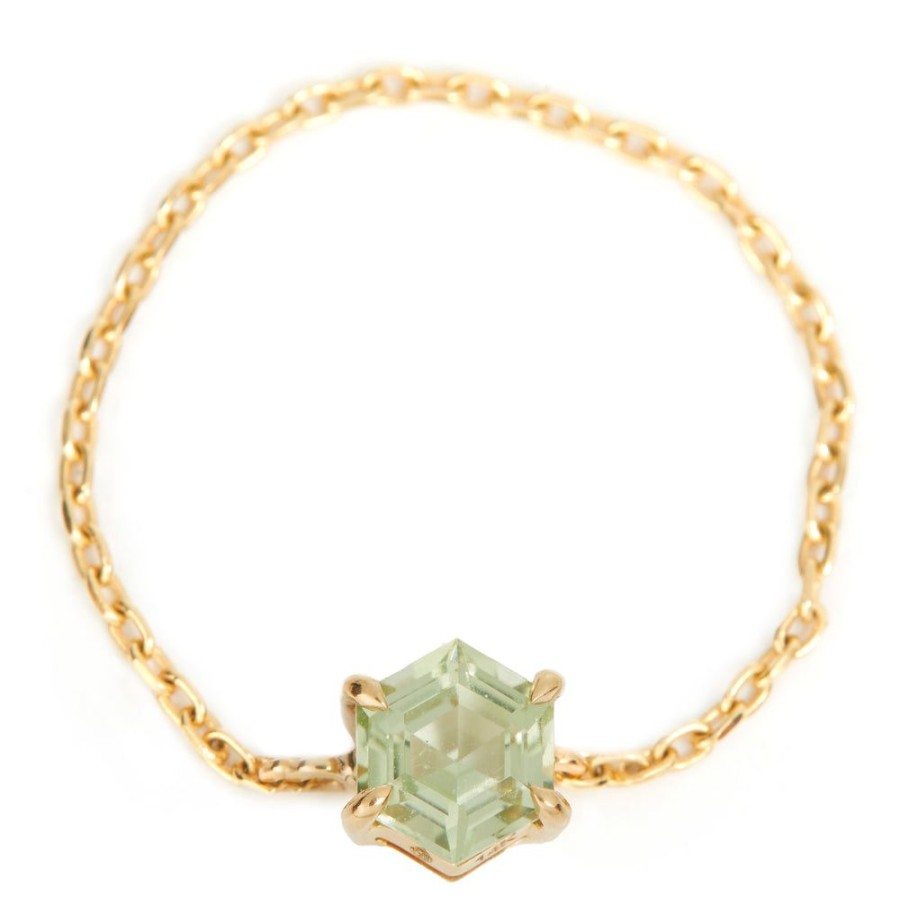 Jewelry YI Collection Single Gemstones | Green Tourmaline Hexagon Chain Petite Ring