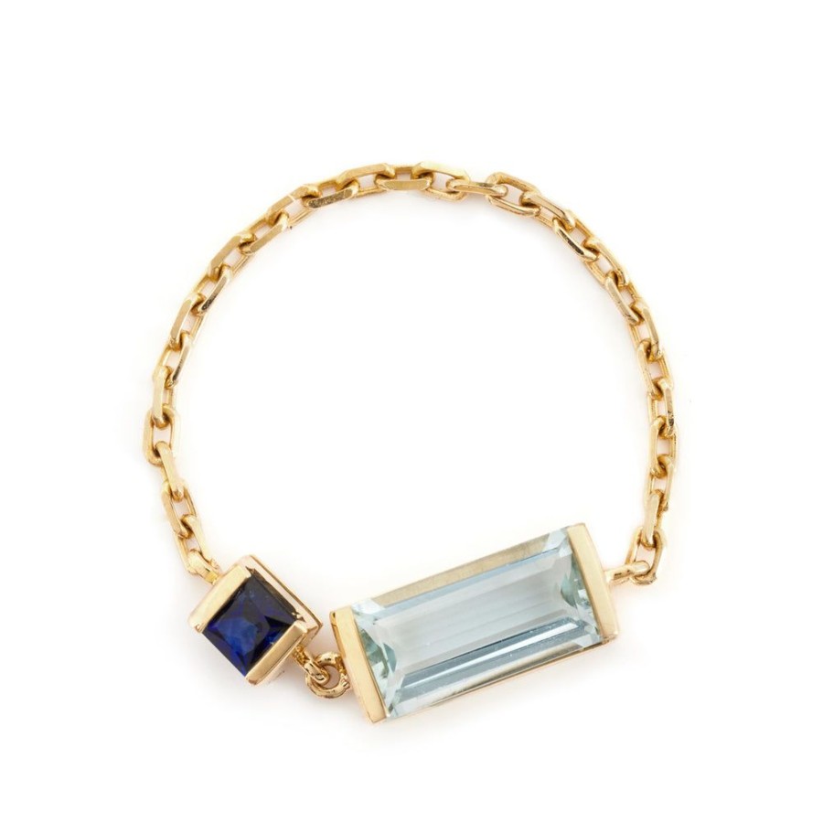 Jewelry YI Collection Chain Rings | Aquamarine & Sapphire Chain Ring