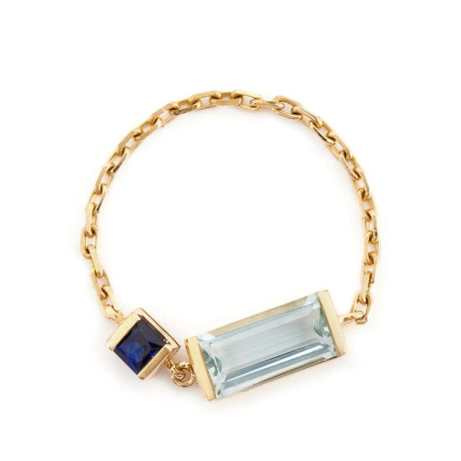 Jewelry YI Collection Double Gemstones | Aquamarine & Sapphire Chain Ring