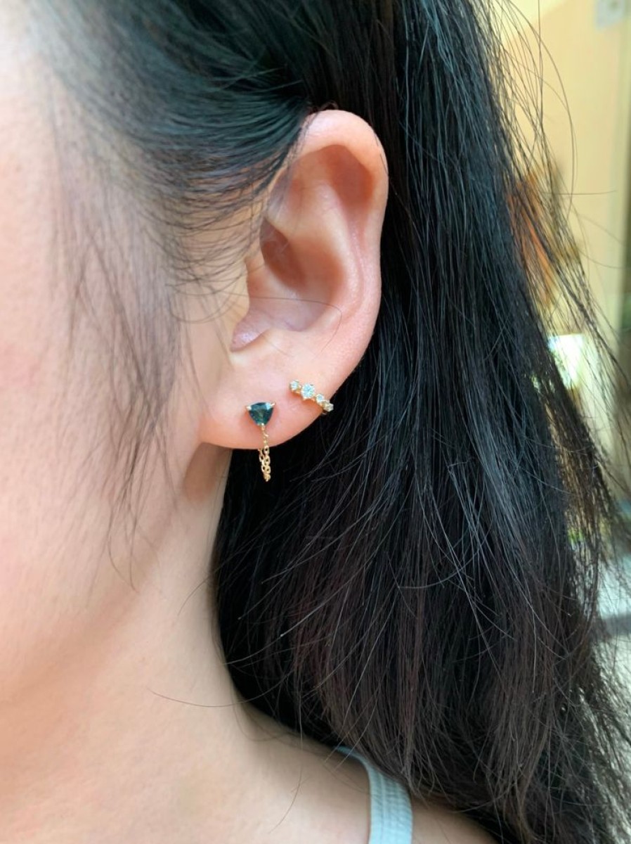 Jewelry YI Collection | Teal Sapphire Unique Chain Earring