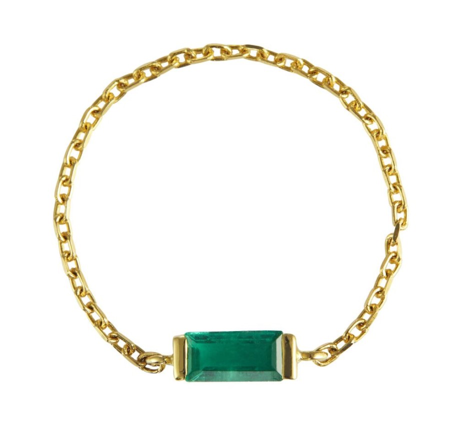 Jewelry YI Collection Chain Rings | Emerald Baguette Chain Ring