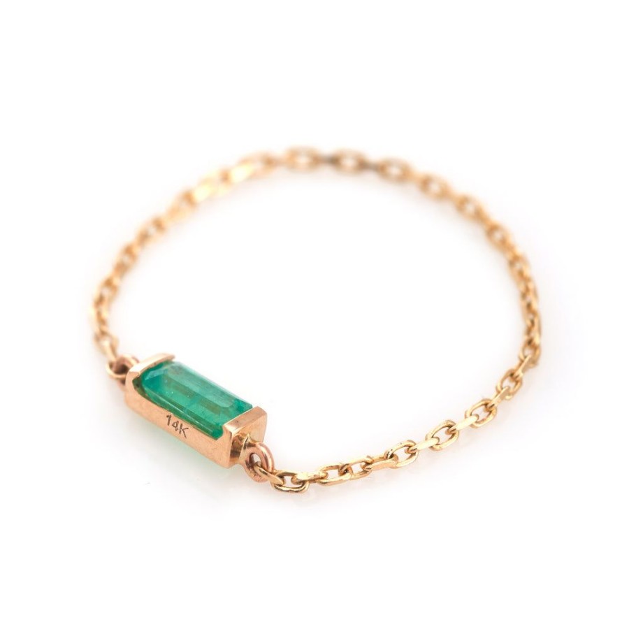 Jewelry YI Collection Chain Rings | Emerald Baguette Chain Ring