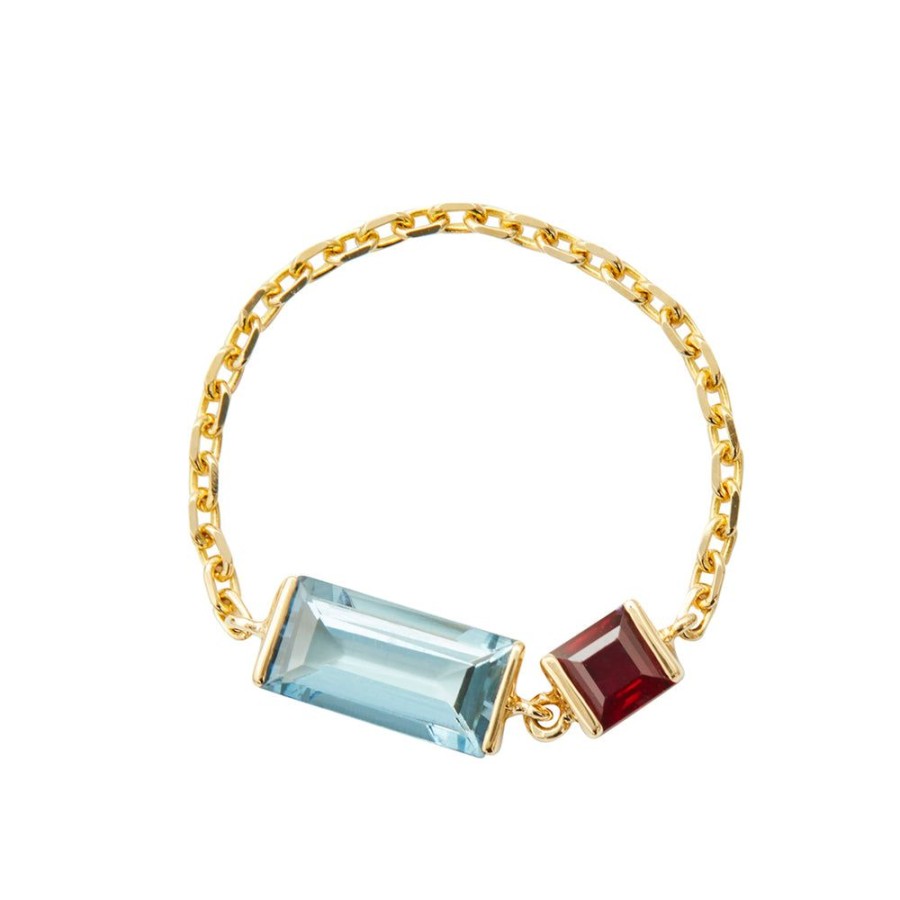 Jewelry YI Collection Chain Rings | Aquamarine & Ruby Chain Ring