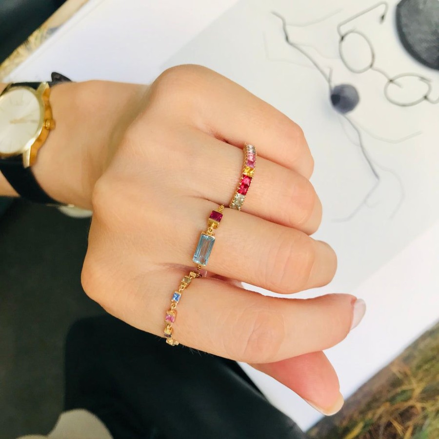 Jewelry YI Collection Chain Rings | Aquamarine & Ruby Chain Ring