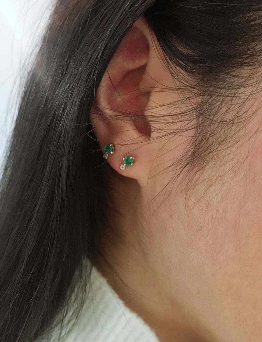 Jewelry YI Collection | Emerald, Ruby Or Sapphire & Diamond Dot Studs