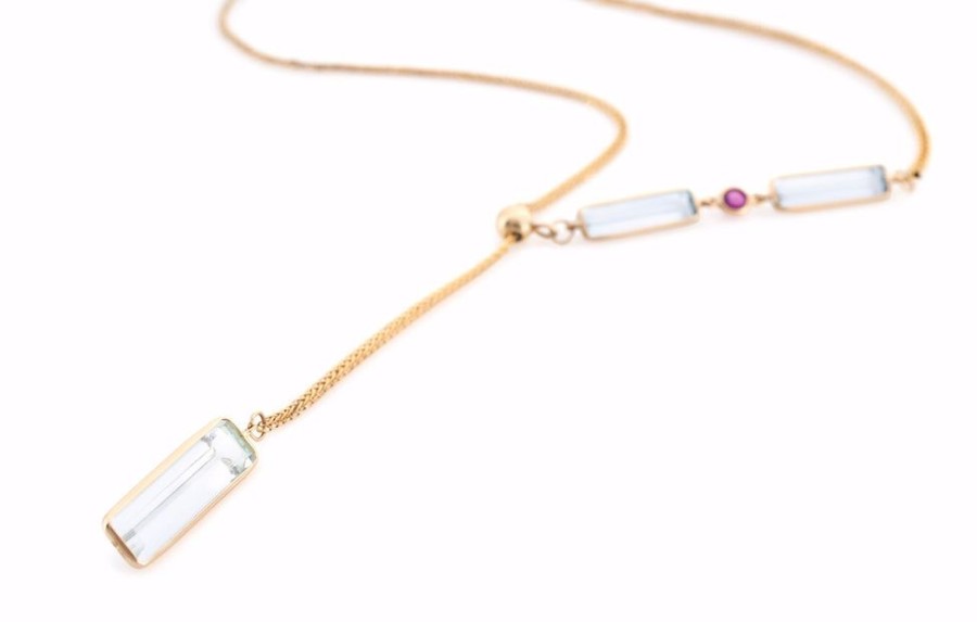 Jewelry YI Collection | Aquamarine & Ruby Lasso Necklace