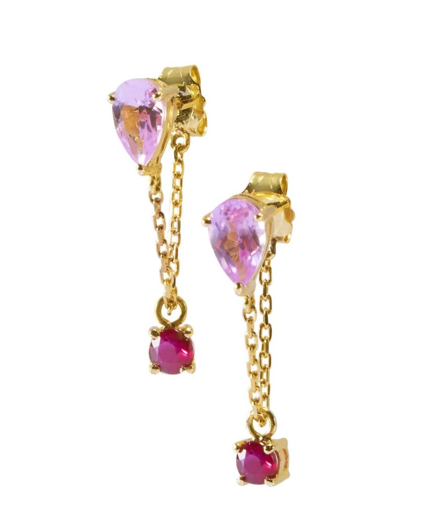 Jewelry YI Collection | Pink Sapphire & Ruby Chain Earrings