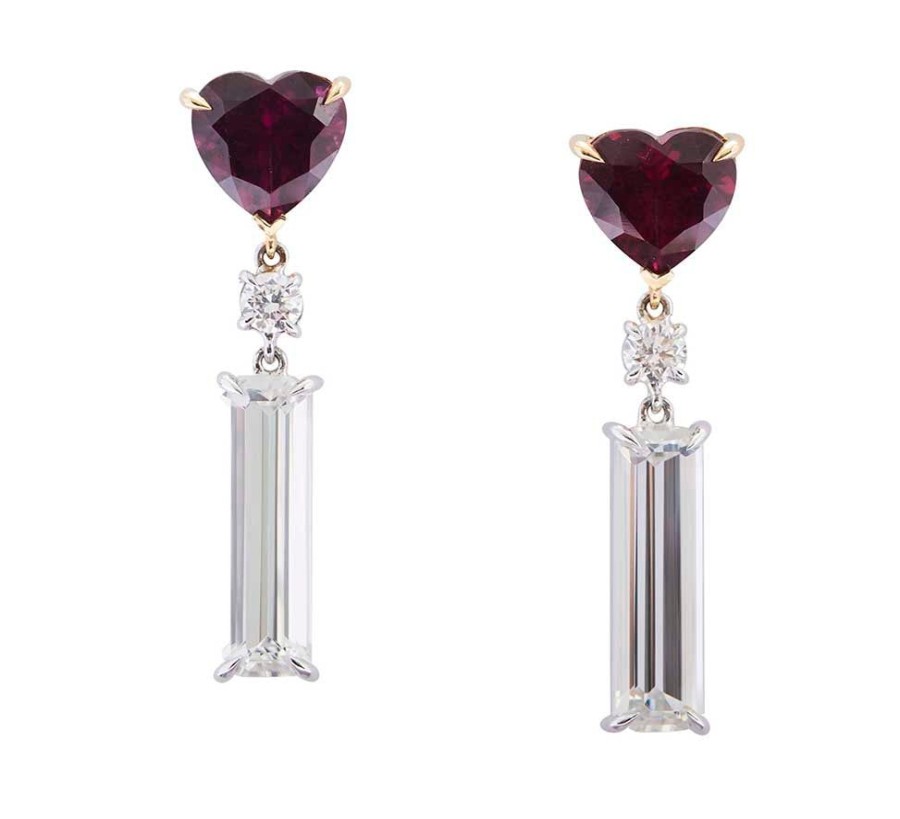 Jewelry YI Collection | Rhodolite Garnet, Diamond & Topaz Love Earrings