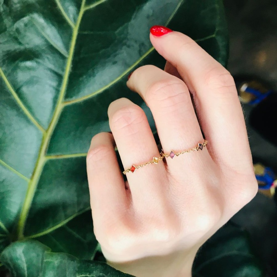 Jewelry YI Collection Chain Rings | Sapphire Rainbow 5 Stone Chain Ring