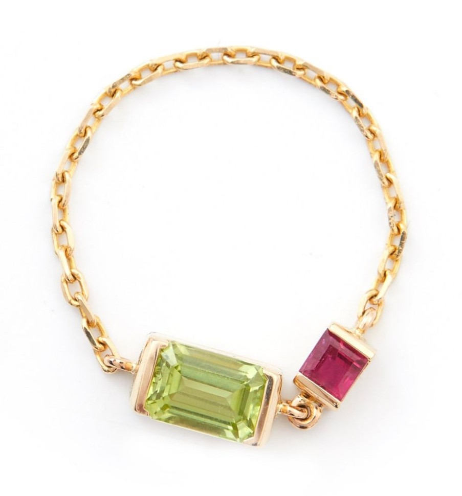 Jewelry YI Collection Chain Rings | Peridot & Ruby Chain Ring