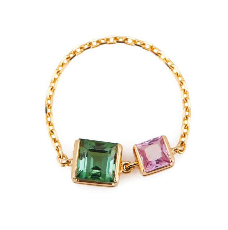 Jewelry YI Collection Double Gemstones | Tourmaline & Pink Sapphire Chain Ring