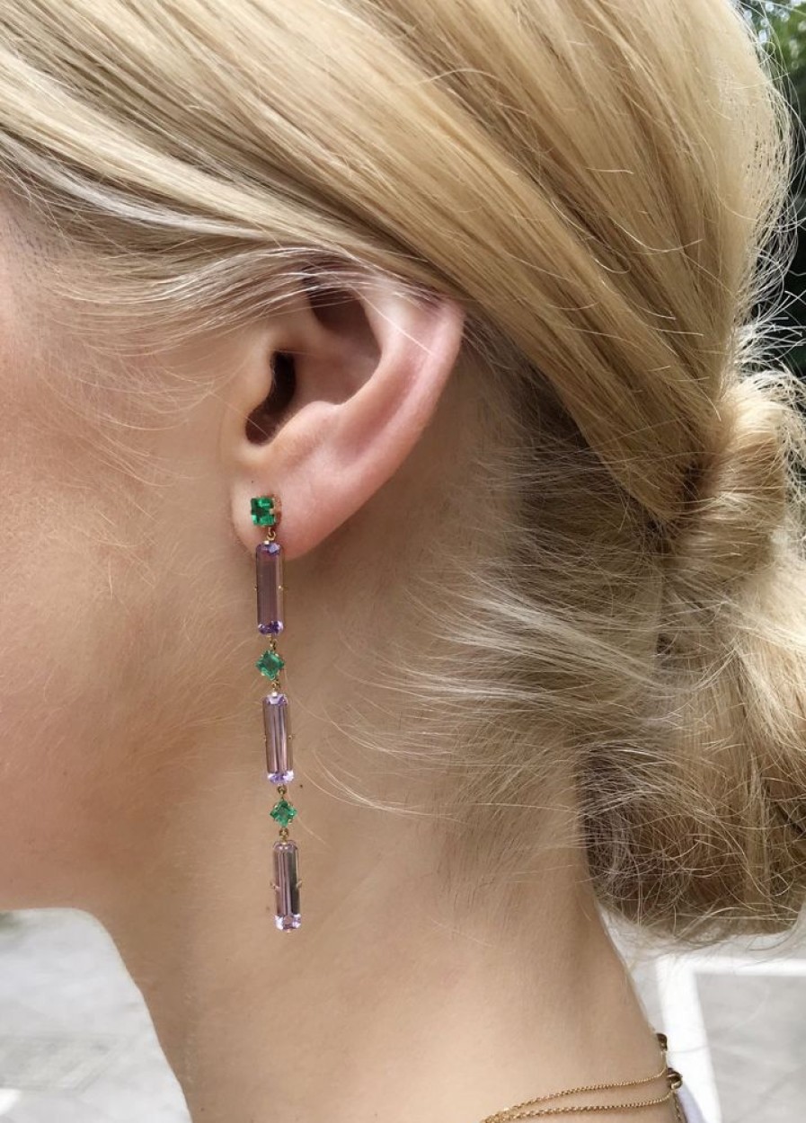 Jewelry YI Collection | Amethyst & Emerald Cascade Earrings