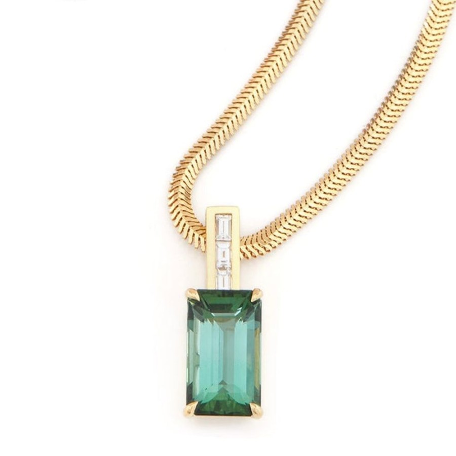 Jewelry YI Collection | Green Tourmaline & Diamond Bar Necklace