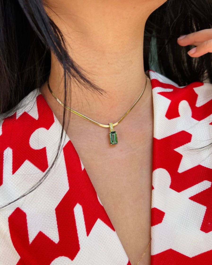 Jewelry YI Collection | Green Tourmaline & Diamond Bar Necklace