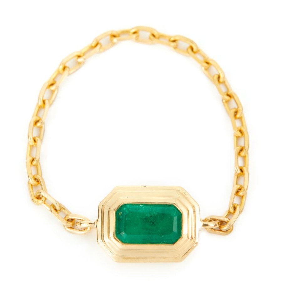 Jewelry YI Collection Single Gemstones | Emerald Frame Chain Ring