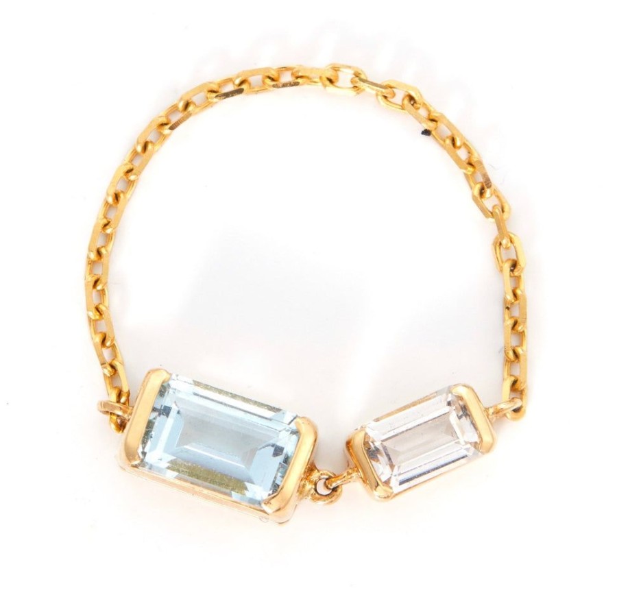 Jewelry YI Collection Chain Rings | Aquamarine & Topaz Double Chain Ring