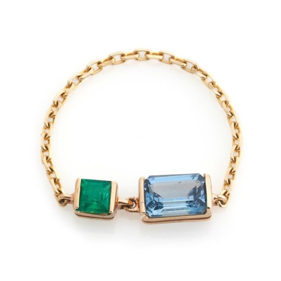 Jewelry YI Collection Double Gemstones | Topaz & Emerald Chain Ring