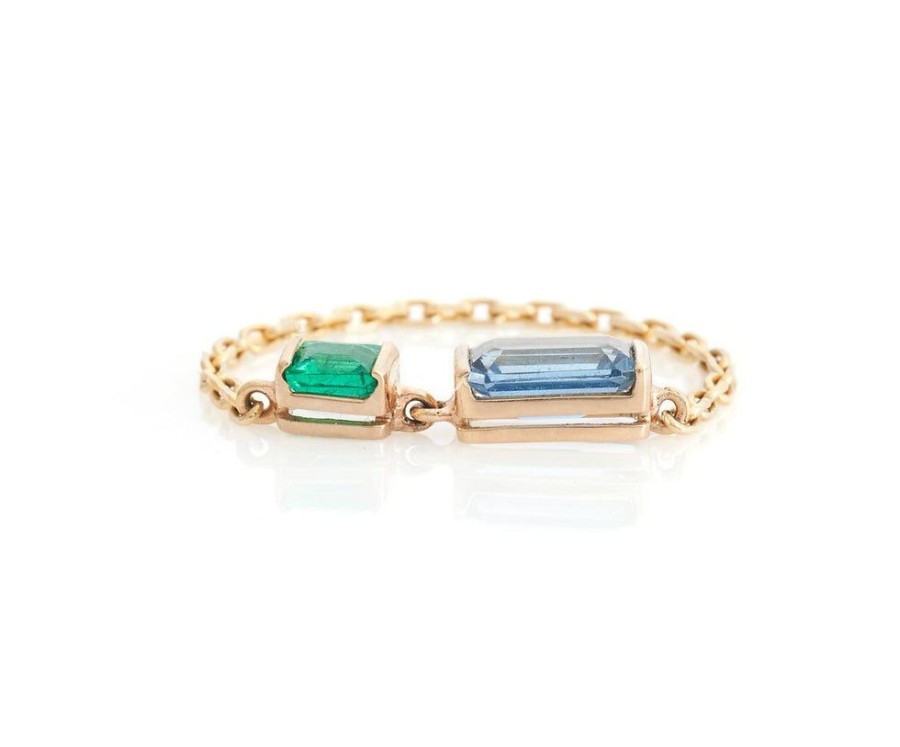 Jewelry YI Collection Double Gemstones | Topaz & Emerald Chain Ring