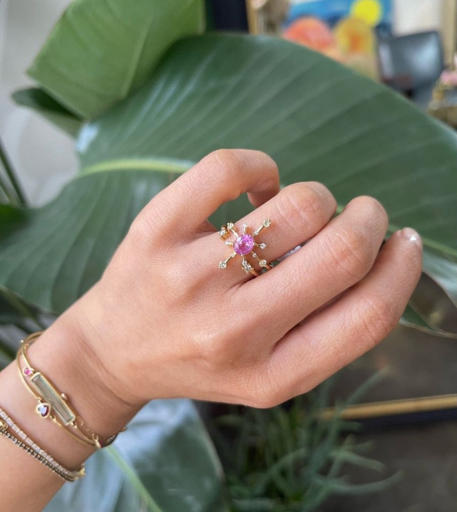 Jewelry YI Collection | Pink Sapphire & Diamond Starburst Ring