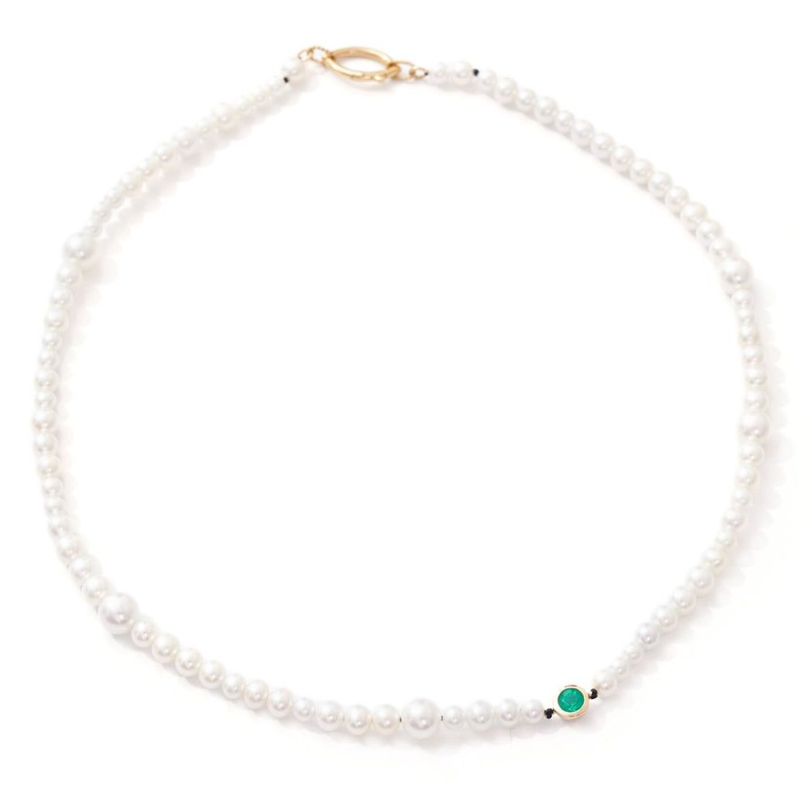 Jewelry YI Collection | Akoya Pearl And Emerald Choker Necklace