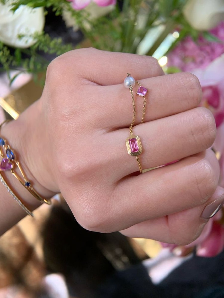 Jewelry YI Collection Chain Rings | Pink Sapphire Frame Chain Ring