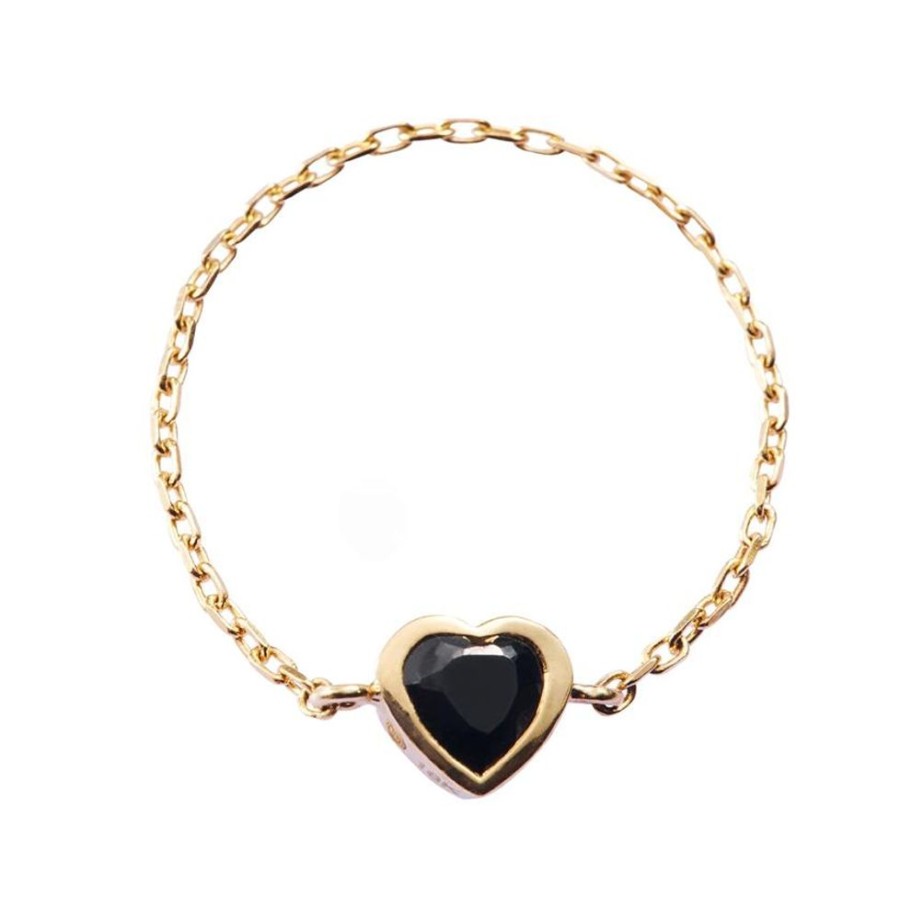 Jewelry YI Collection Chain Rings | Onyx Heart Chain Ring