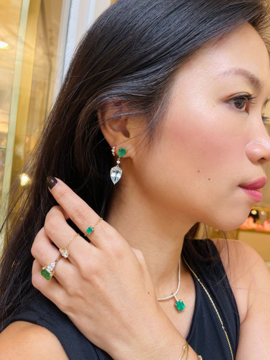 Jewelry YI Collection | Emerald & Aquamarine Spring'S Dewdrop Earrings