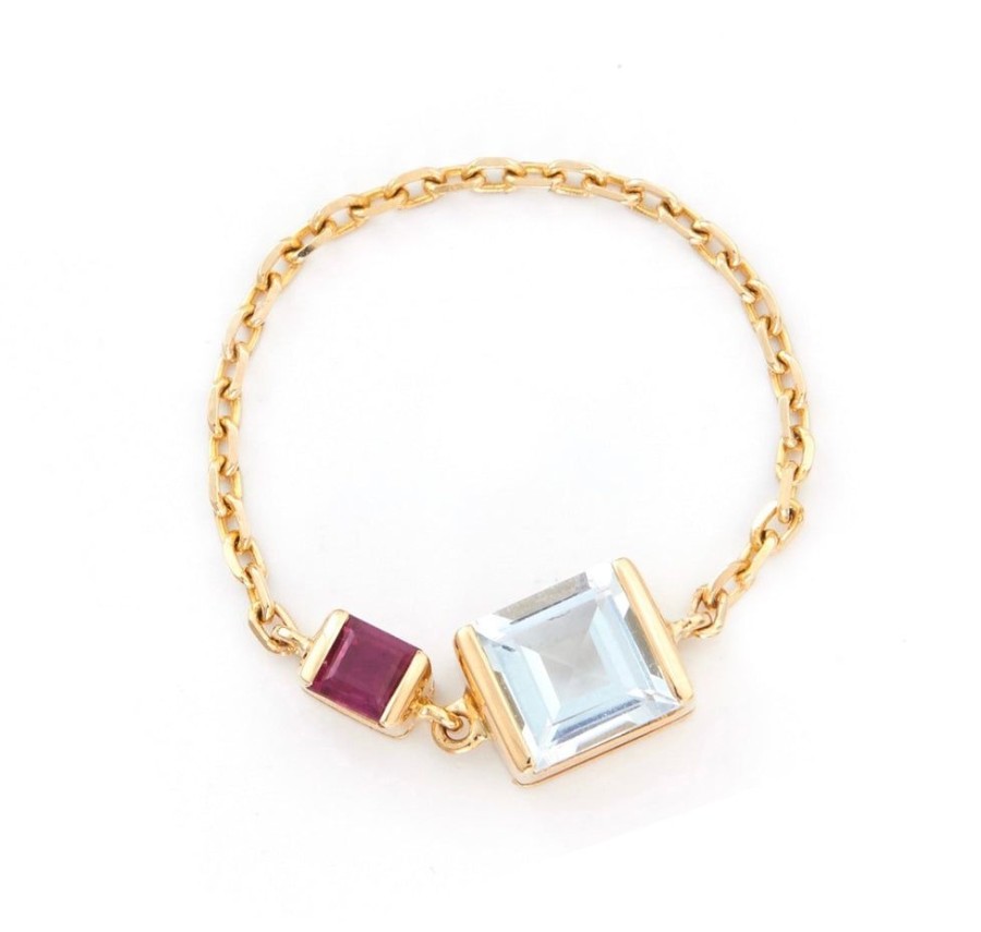 Jewelry YI Collection Chain Rings | Ruby & Aquamarine Chain Ring