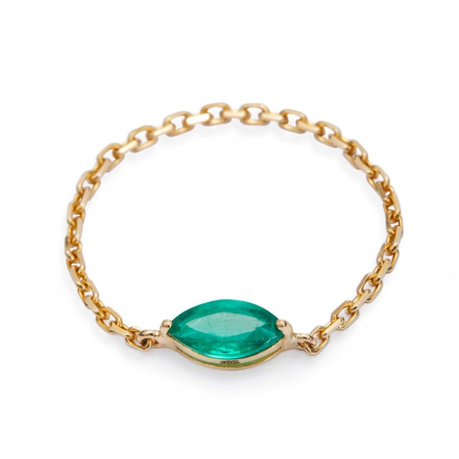 Jewelry YI Collection Single Gemstones | Emerald Petite Marquise Chain Ring