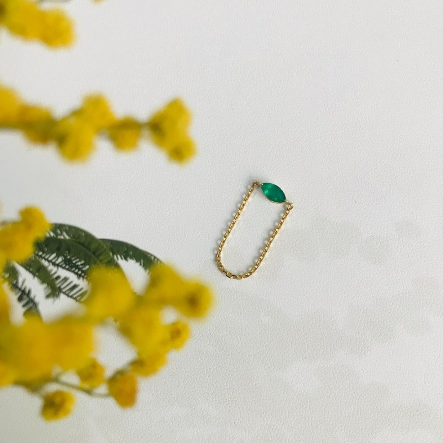 Jewelry YI Collection Single Gemstones | Emerald Petite Marquise Chain Ring