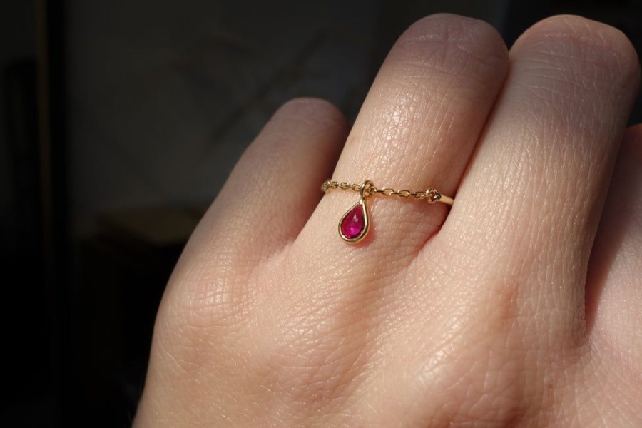 Jewelry YI Collection Single Gemstones | Ruby Drop Half Chain Ring