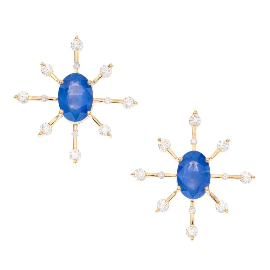 Jewelry YI Collection | Ceylon Sapphire And Diamond Starburst Earrings