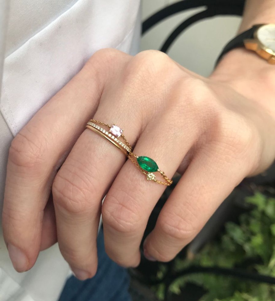 Jewelry YI Collection Single Gemstones | Emerald Marquise Supreme Chain Ring