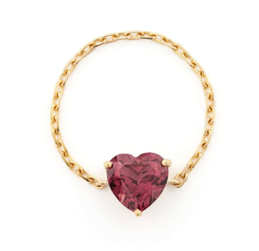 Jewelry YI Collection Chain Rings | Rhodolite Heart Supreme Chain Ring