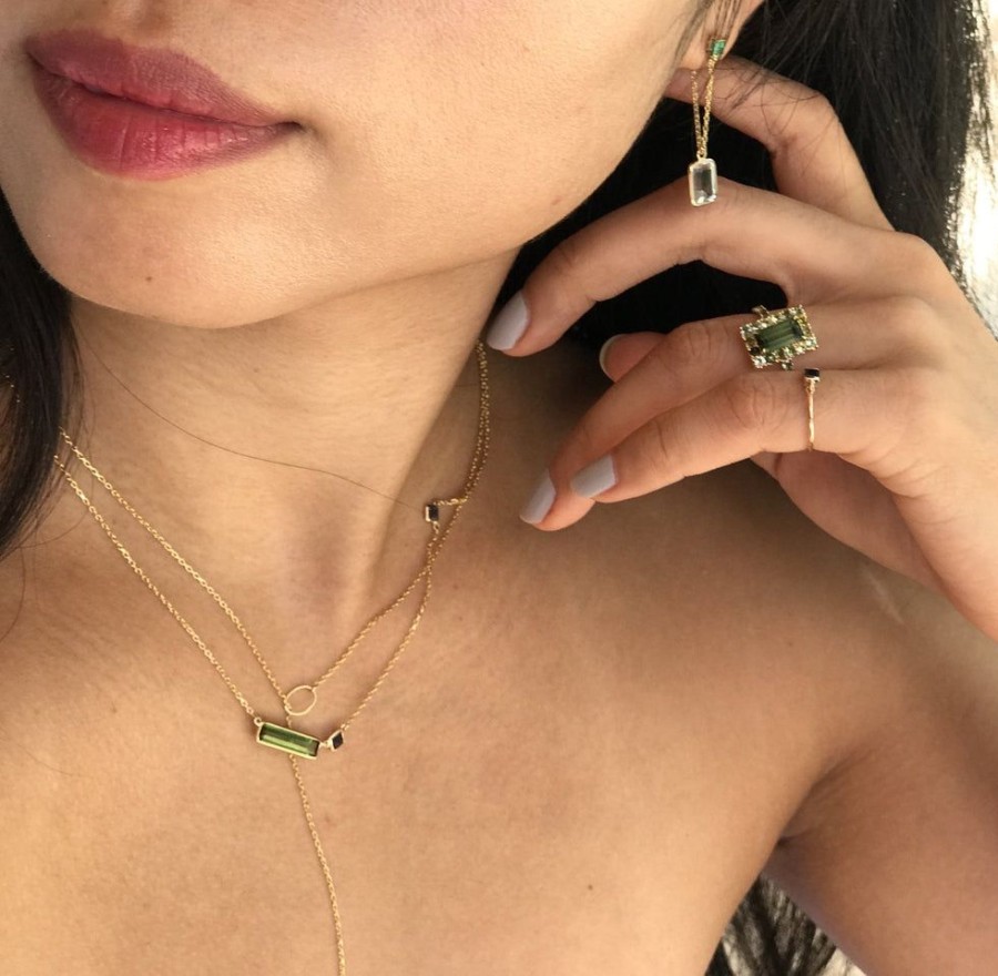 Jewelry YI Collection | Green Tourmaline & Sapphire Bar Necklace