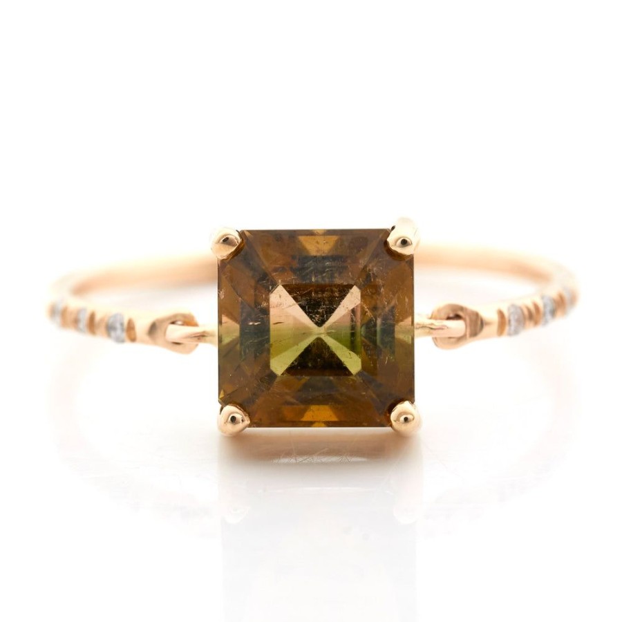 Jewelry YI Collection | Color Change Gold Tourmaline Petite Diamond Circle Ring