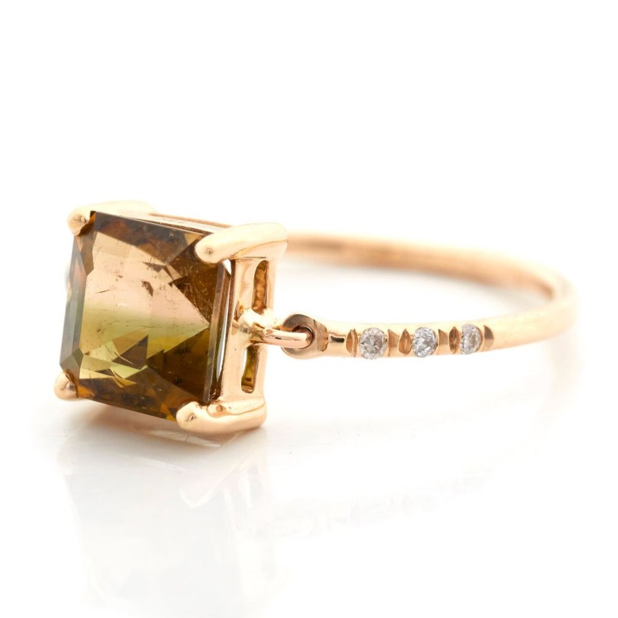 Jewelry YI Collection | Color Change Gold Tourmaline Petite Diamond Circle Ring