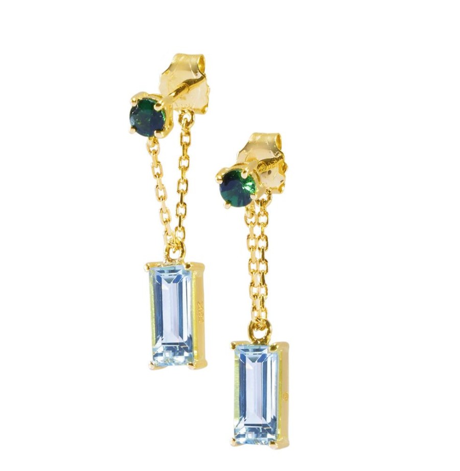 Jewelry YI Collection | Tsavorite & Aquamarine Chain Earrings