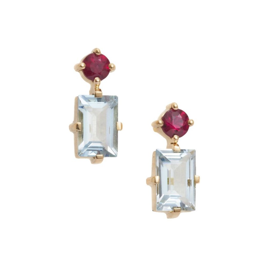 Jewelry YI Collection | Ruby & Aquamarine Deco Earrings