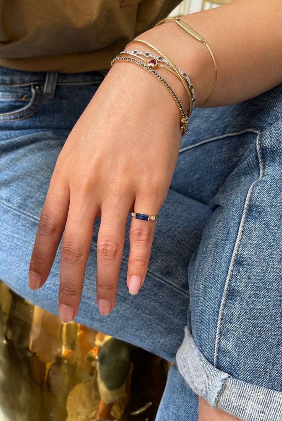 Jewelry YI Collection Triplets | Sapphire & Diamond East West Pinky Ring