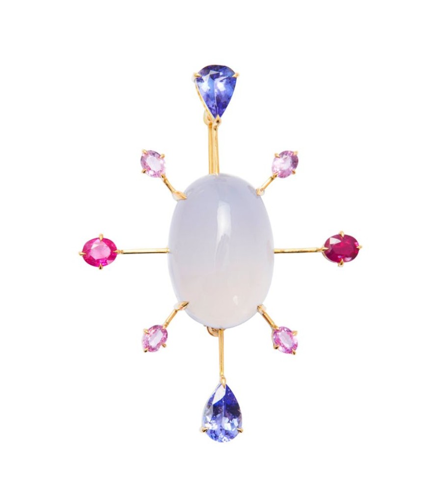 Jewelry YI Collection | Chalcedony, Tanzanite, Ruby & Pink Sapphire Pendant/Brooch