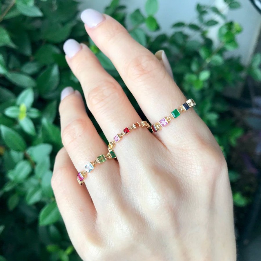 Jewelry YI Collection Chain Rings | Rainbow Stones Chain Ring