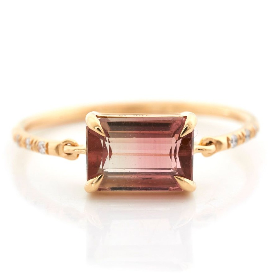 Jewelry YI Collection | Pink Ombre Tourmaline Petite Diamond Circle Ring