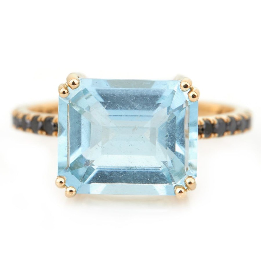 Jewelry YI Collection | Aquamarine & Black Diamond Horizontal Ring