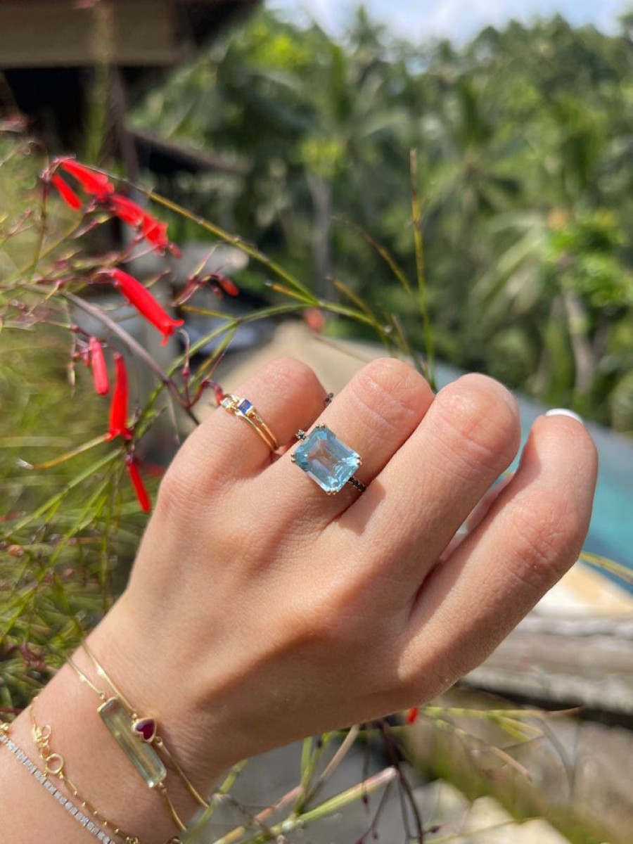 Jewelry YI Collection | Aquamarine & Black Diamond Horizontal Ring