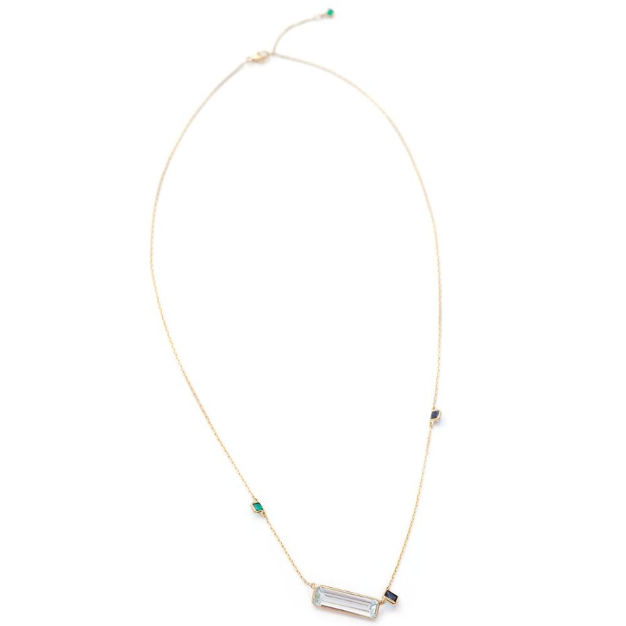 Jewelry YI Collection | Aquamarine With Emerald & Sapphire Bar Necklace