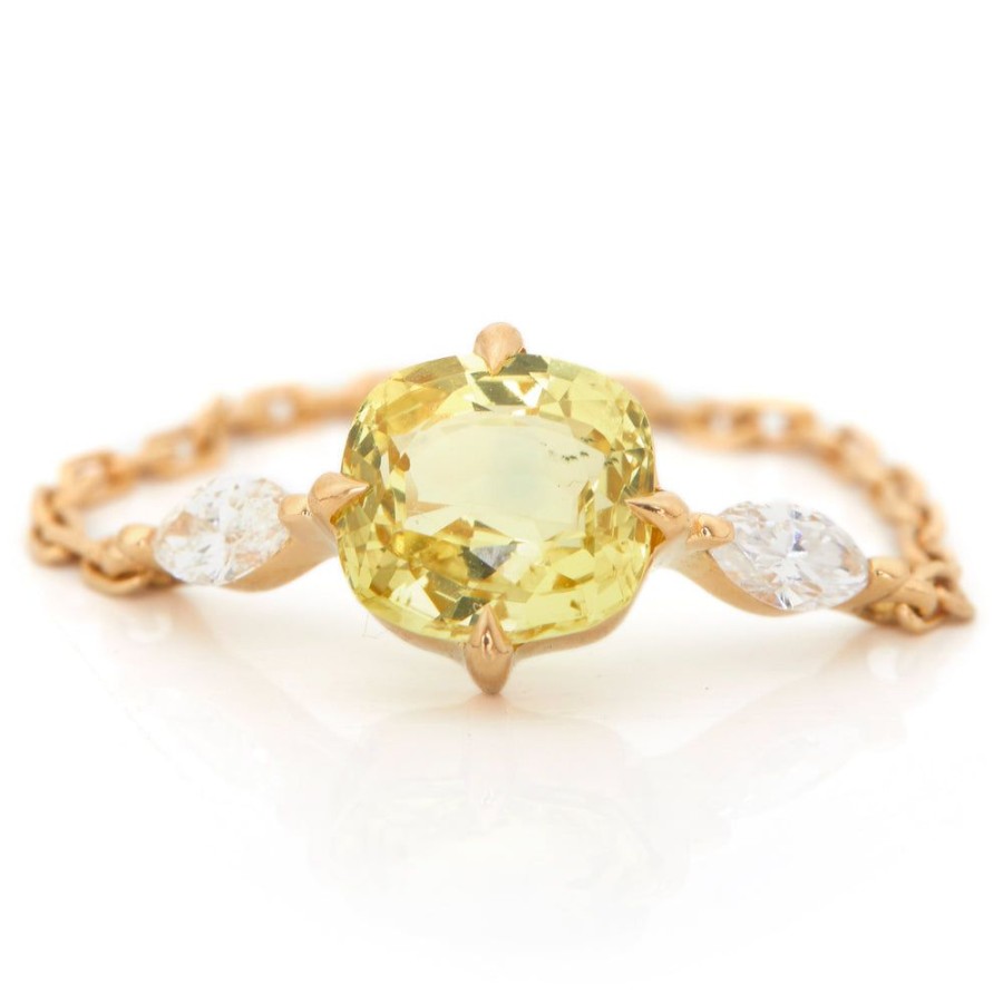 Jewelry YI Collection Chain Rings | Yellow Sapphire & Diamond Sunbeam Chain Ring