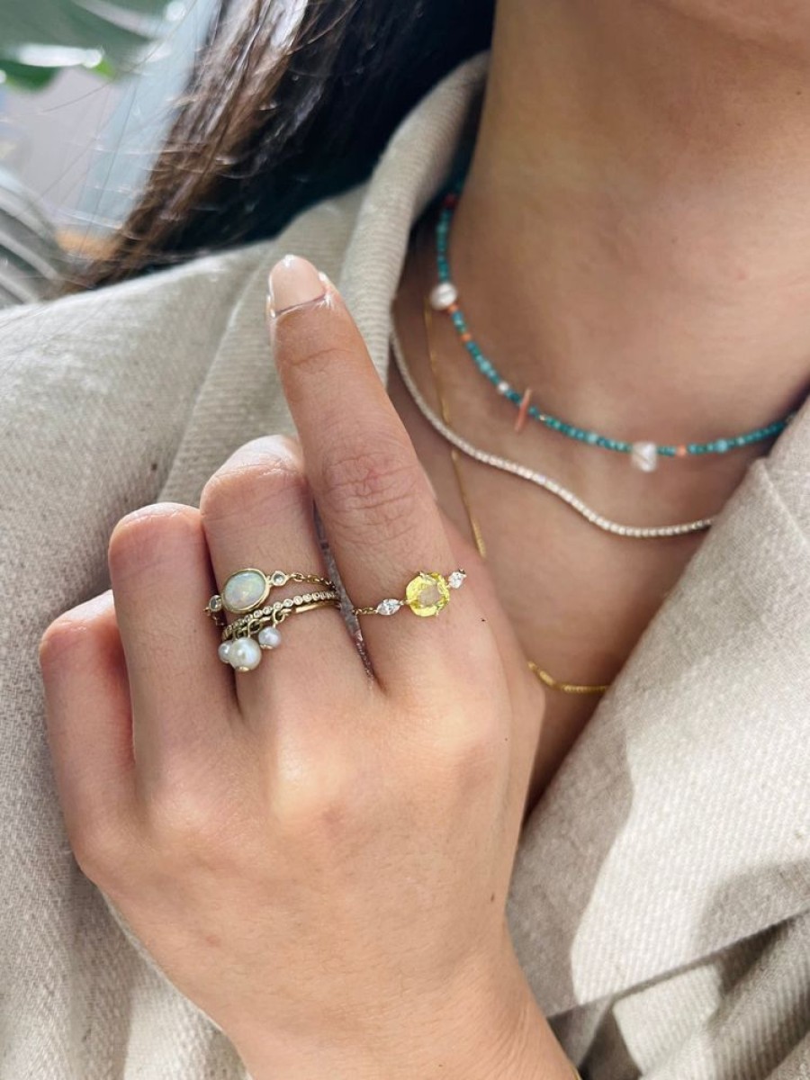 Jewelry YI Collection Chain Rings | Yellow Sapphire & Diamond Sunbeam Chain Ring